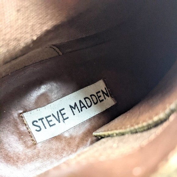 Steve Madden Womens 8 Jayson Olive Green Leather Block Heel Lace Up Ankle Boots - Picture 11 of 12